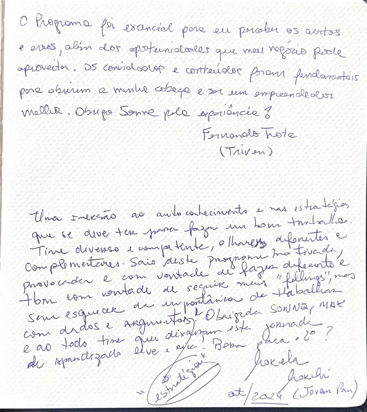 Depoimento de participante 1
