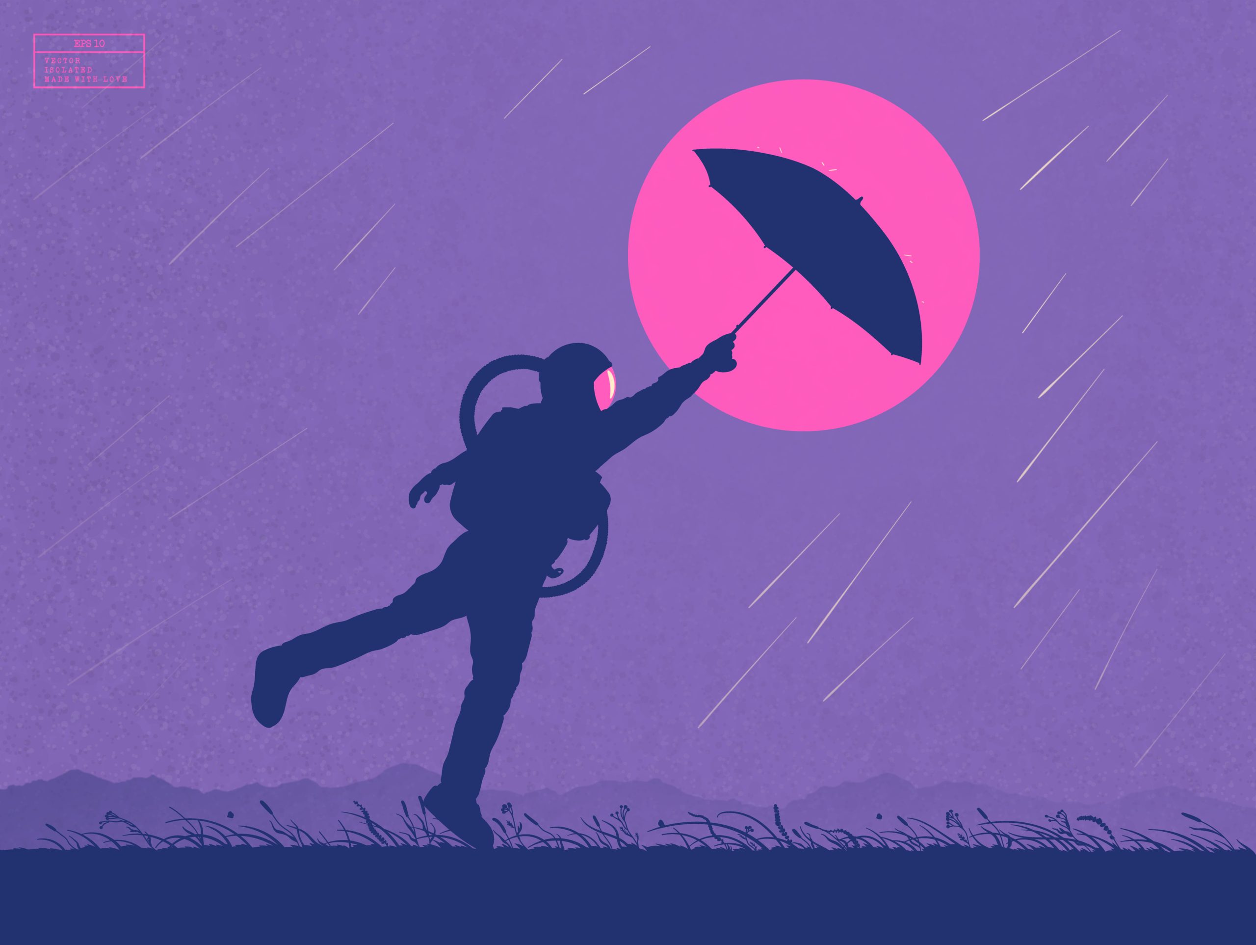 Astronaut in rainy weather