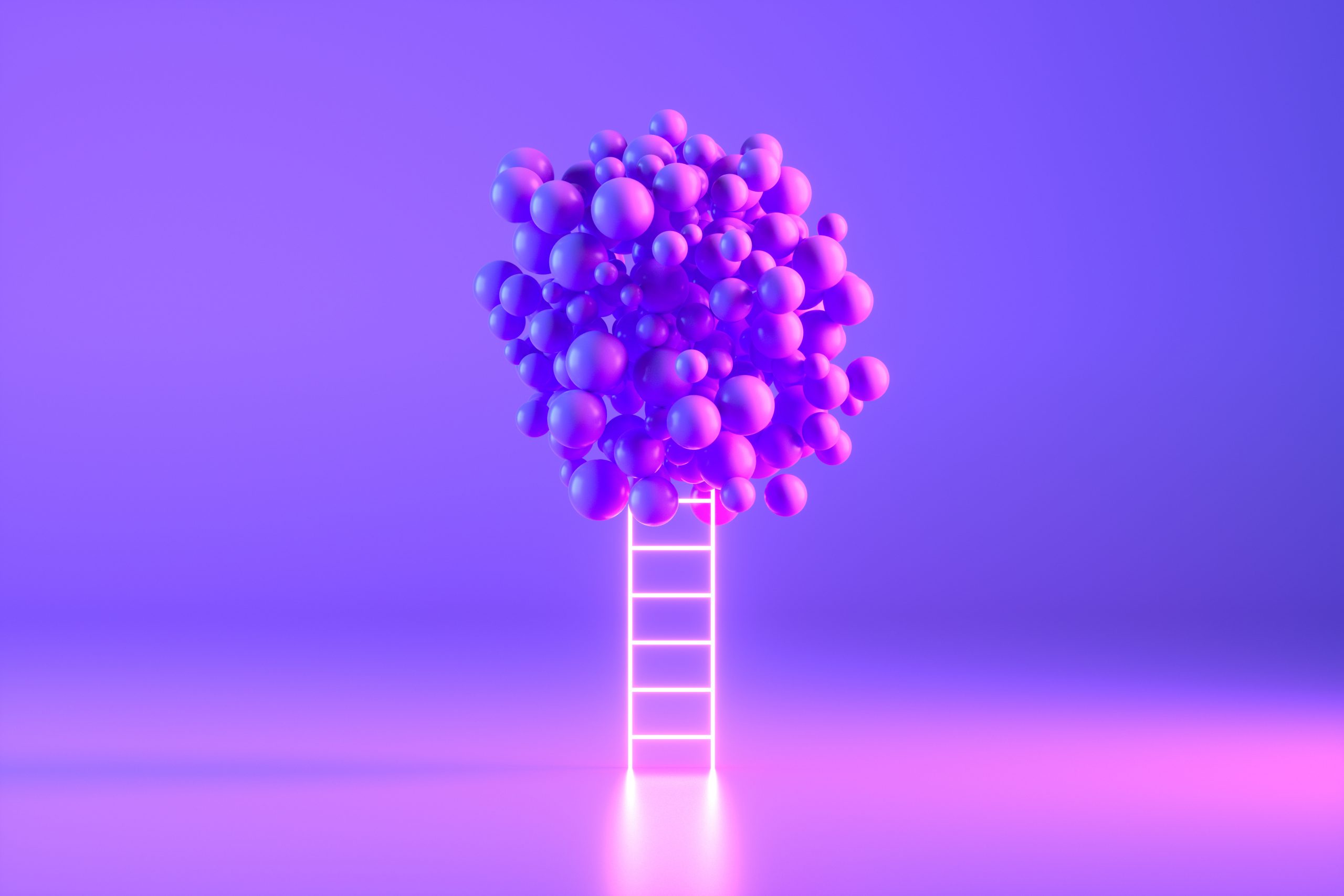Neon Light Staircase on Purple Background